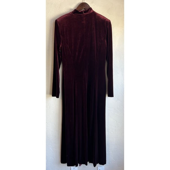 Vintage 90s David Warren Burgundy Velvet Maxi Dress 12 Mandarin Whimsigoth - Picture 2 of 8